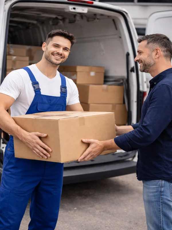 Kunde hält einen Umzugskarton für flexible Lagerpreise